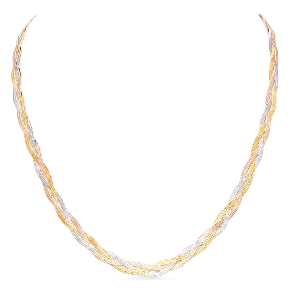 3-Tone Stainless Steel Snake Herringbone Statement Necklaces